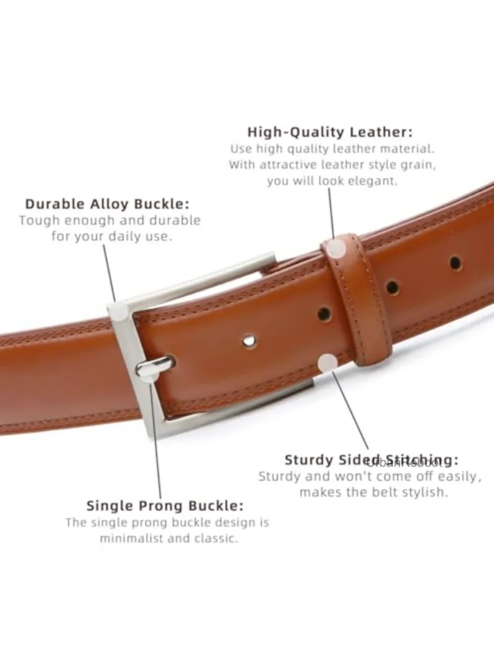 Leather Men's Dress Belt Casual Belt Single Prong Buckle